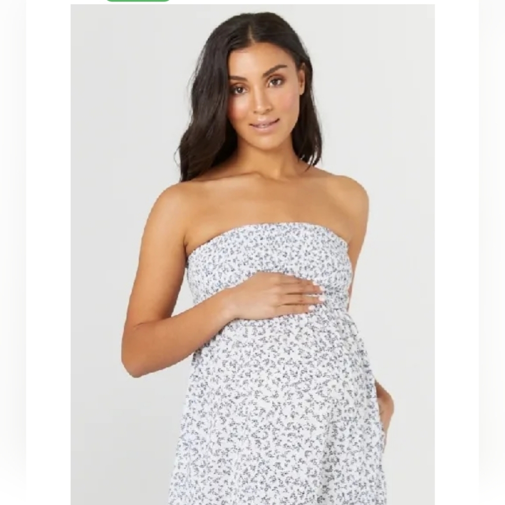 Strapless White Floral Maxi Dress